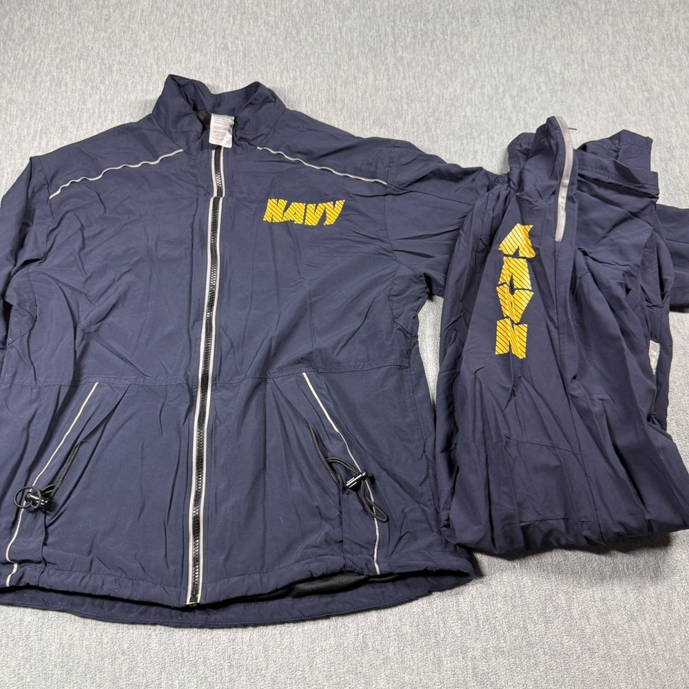 US Navy Tracksuit Mens M Blue Running Suit Nylon Jacket Pants Set Training Gear